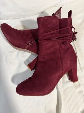 Women's Burgundy Suede Ankle Boots - Stylish Block Heel